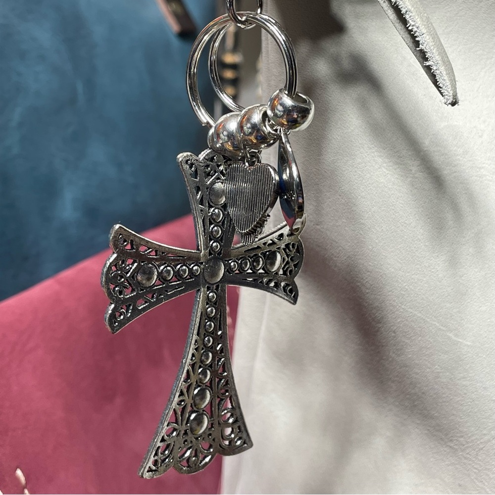 NEW Rhinestone Cross Bag Charm Keychain, Scripture, Portland Leather Compatible! - Picture 5 of 6